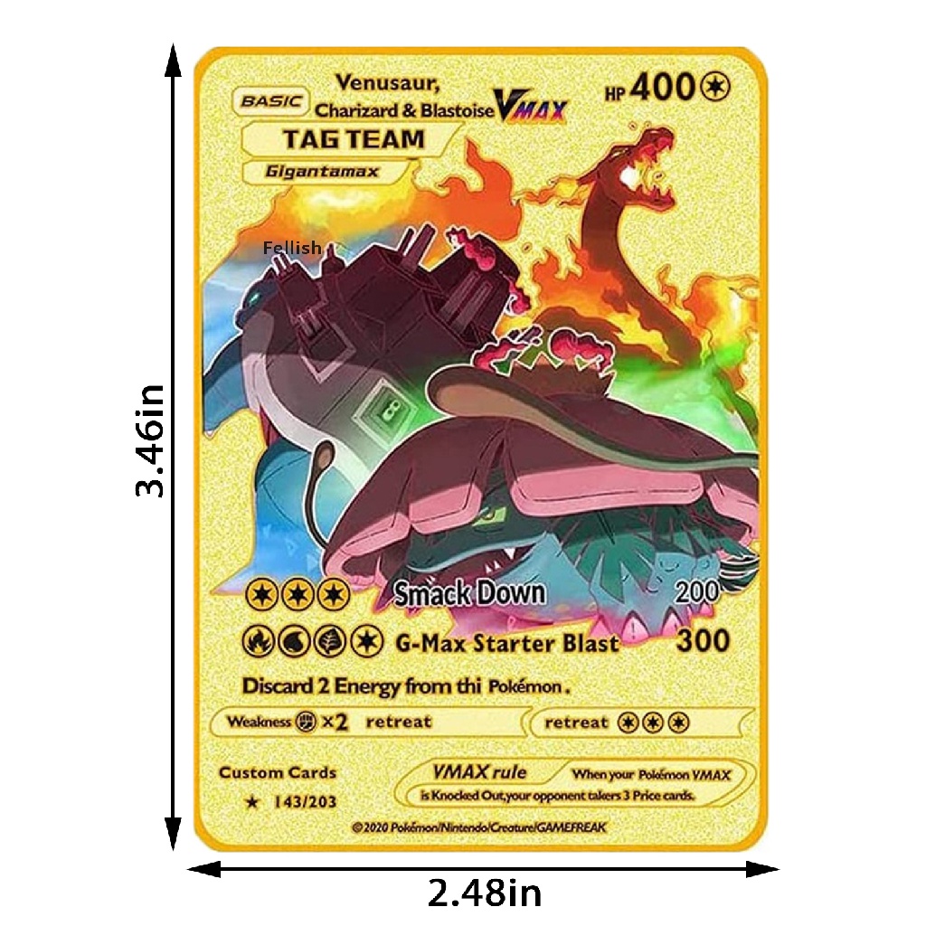 Set 4 thẻ bài Pokemon mạ vàng siêu mỏng Vmax