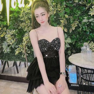 Đầm xòe 2 dây tầng kết chuỗi
