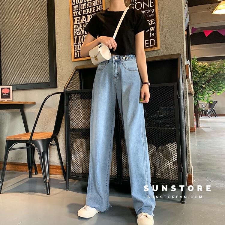 Quần jeans suông dài ống rộng phong cách hàn quốc ulzzang