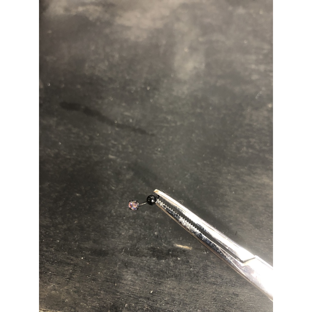 khuyên chữ u thân 0.8mm bi đá trấu cá tính - khuyên thép ko gỉ