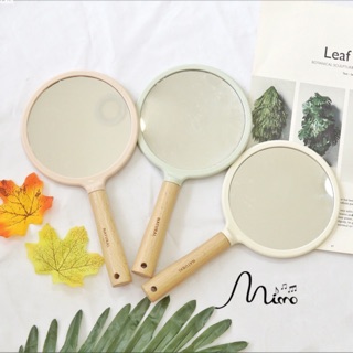 Gương soi cầm tay cán gỗ 3 màu pastel công chúa