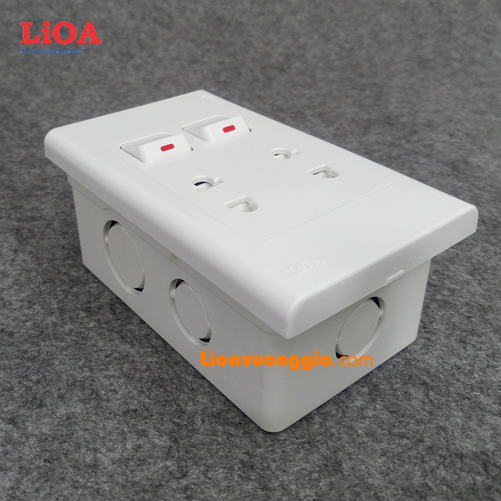 Combo ổ cắm điện đôi 2 chấu 16A 3520W + 2 công tắc điện LiOA - Âm tường