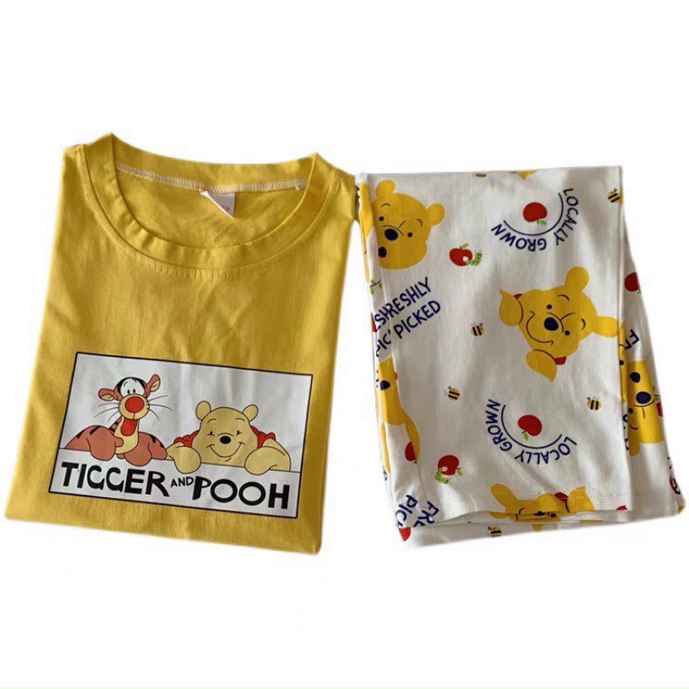 Set đồ bộ nữ thun lạnh cotton in hình 3D pooh cực dễ thương, chất thun cotton mềm mịn, thoải mái, form chuẩn