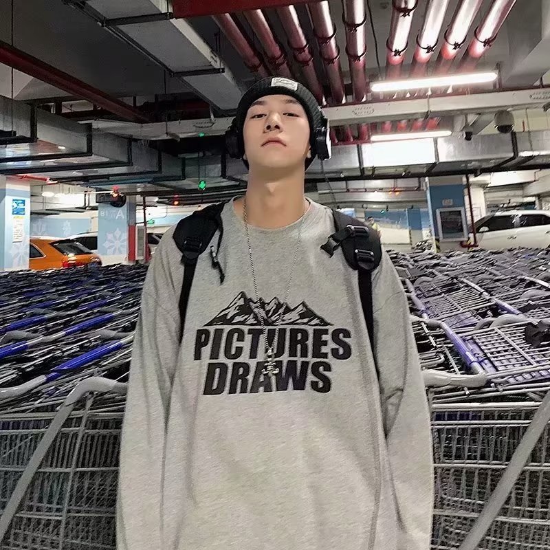 Áo Thun Tay Dài Cổ Tròn Dáng Rộng In Chữ Phong Cách Hip Hop Nhật Bản Thời Trang Cho Nam Cỡ M-5XL