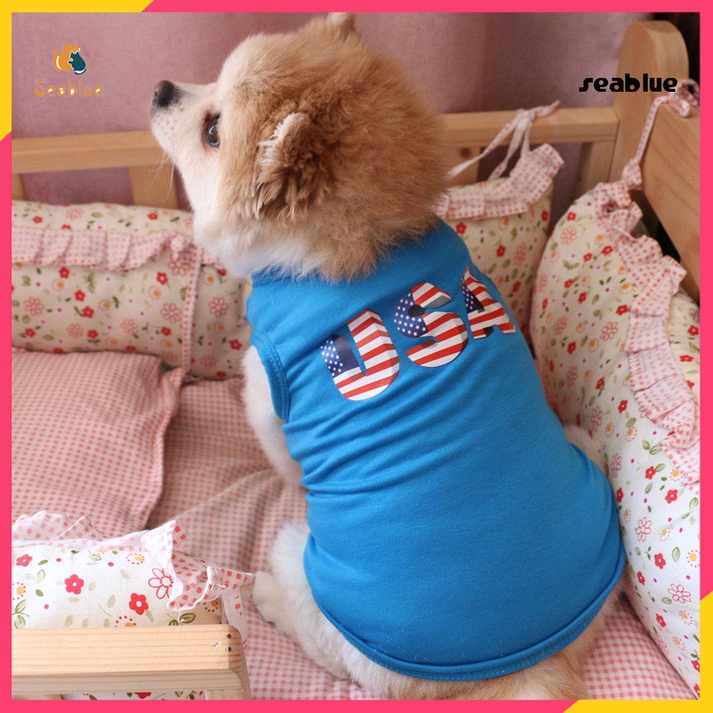 【s3】Áo In Chữ Kiểu Vest Hai Chân Màu Xanh Dương Bắt Mắt Thường Ngày Cho Cún Cưng