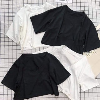 Croptop trơn rộng cổ tim - cổ tròn