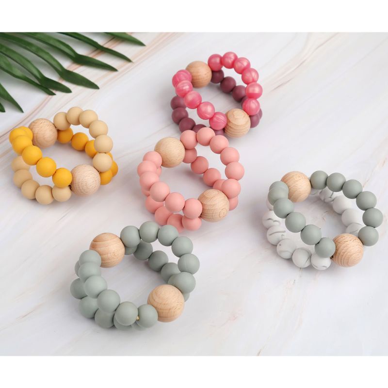 Lục Lạc Đồ Chơi Bằng Silicone Phối Gỗ Dành Cho Trẻ Em