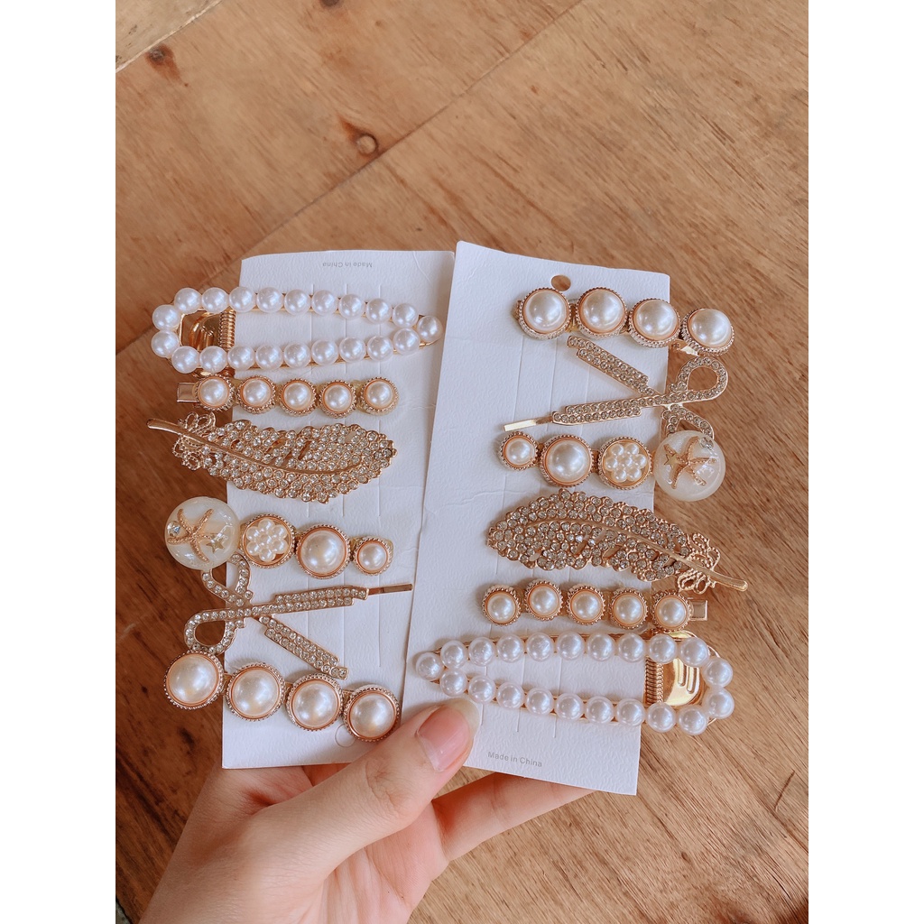 Set 5 kẹp tóc đính đá phong cách Hàn Quốc xinh xắn cho nữ
