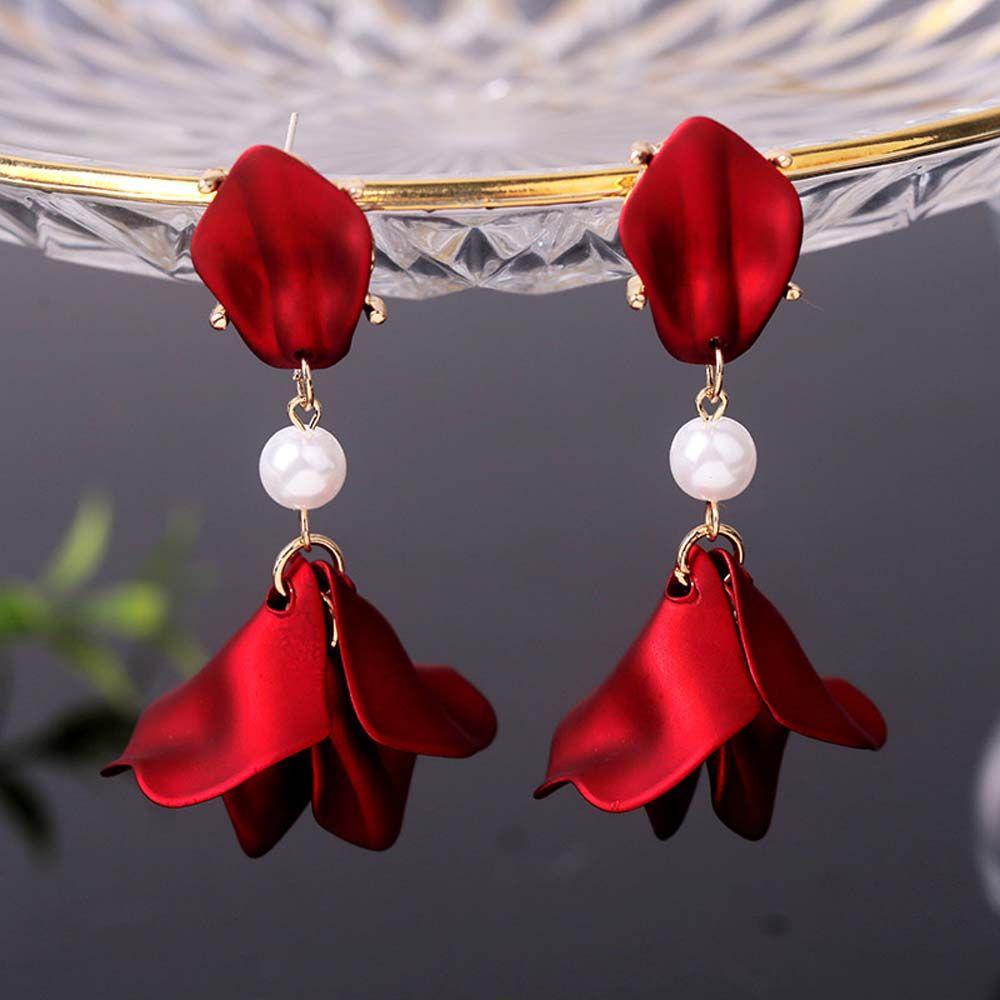 Bông Tai Dáng Dài Hình Hoa Hồng Bằng Nhựa Acrylic Phối Tua Rua Thời Trang Cho Nữ