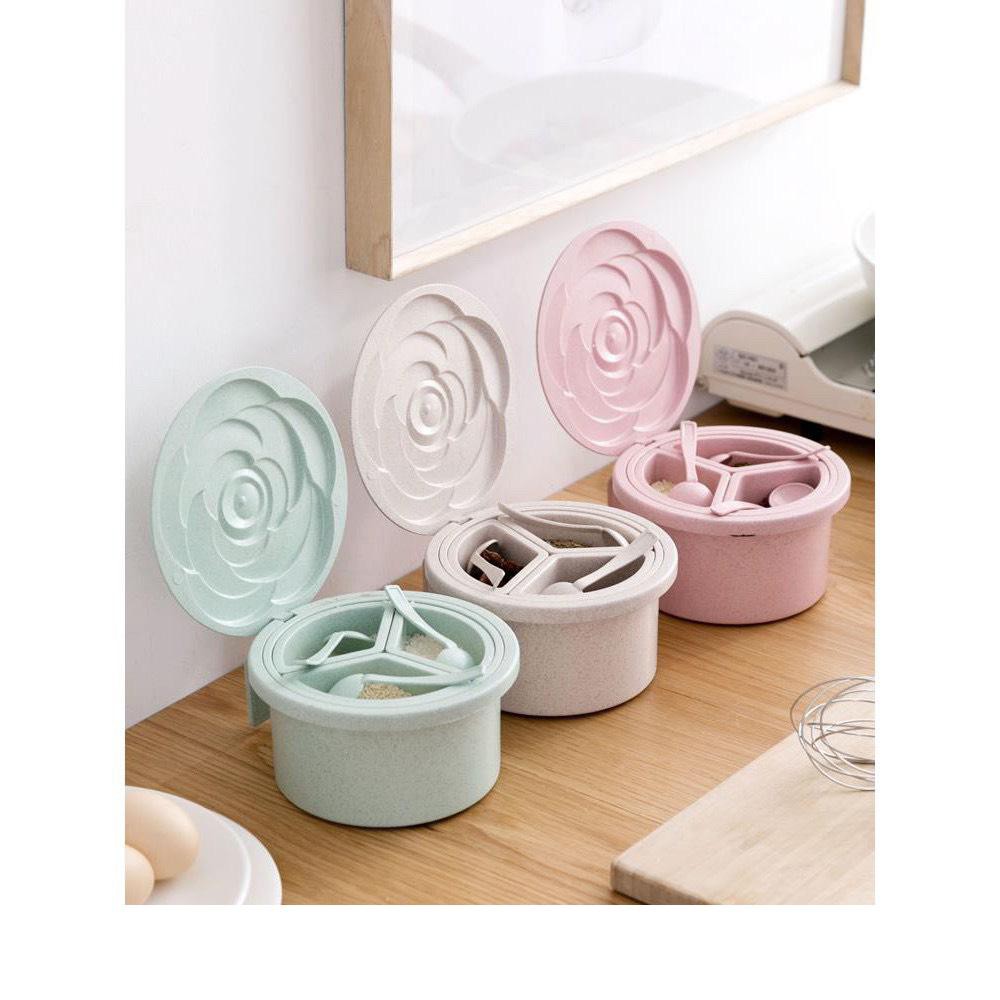 Hộp Đựng Gia Vị Lúa Mạch Kiểu Dáng Hoa Hồng Tiện Lợi