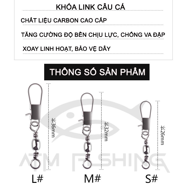 Khóa Link Chống Xoắn Vỉ 10 Chiếc Cao Cấp, Tải Cá lớn