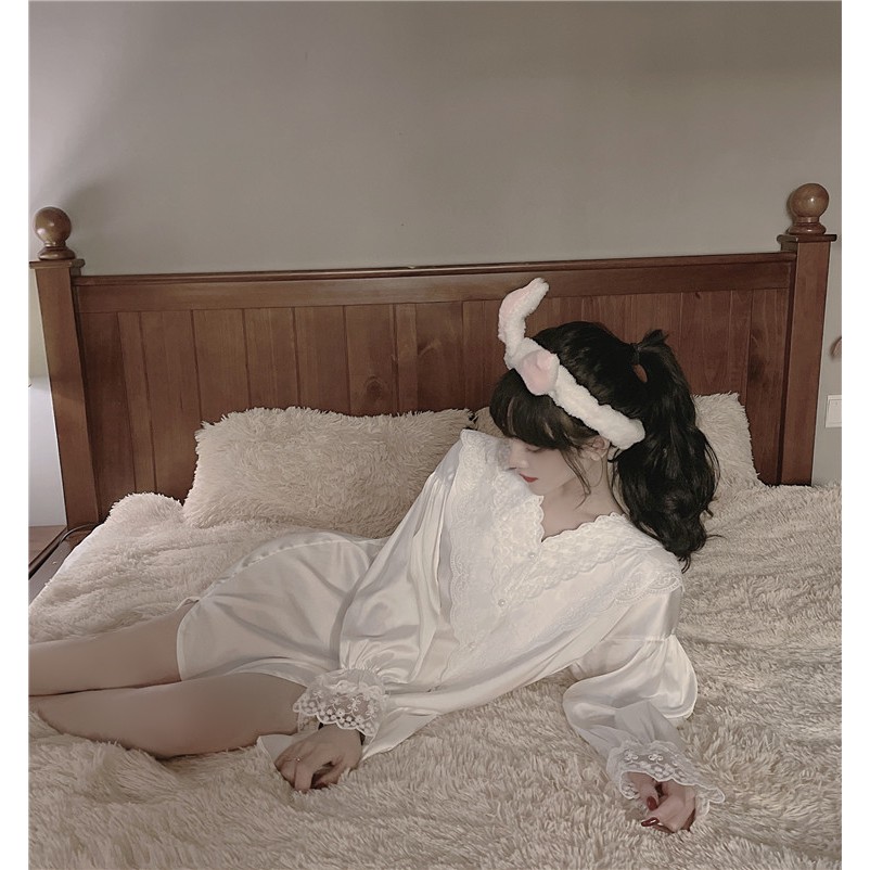 Mới Đồ ngủ Vải Lụa Mát Phối Ren Kiểu Pháp Thiết Kế Quyến Rũ Cho Nữ