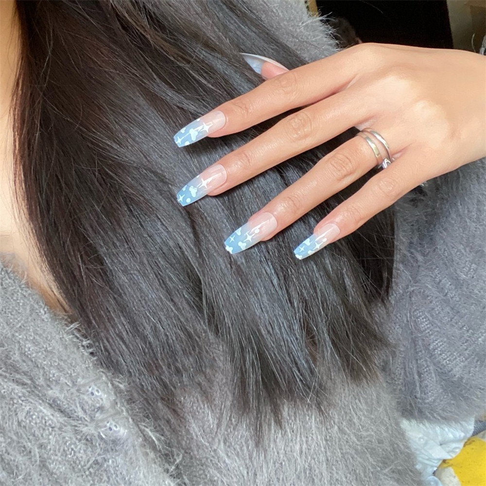 [Hàng mới về] Set 24 móng tay giả hình đám mây thiết kế xinh xắn