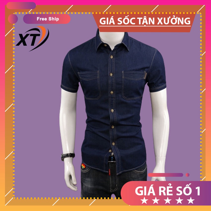 Áo sơ mi nam giả bò , dáng ôm body khỏe khoắn và nam tính , chất vải thô cực đẹp - N48