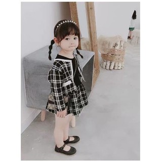 SET VÁY DẠ TEXT KẺ ĐEN TRẮNG CHO BG