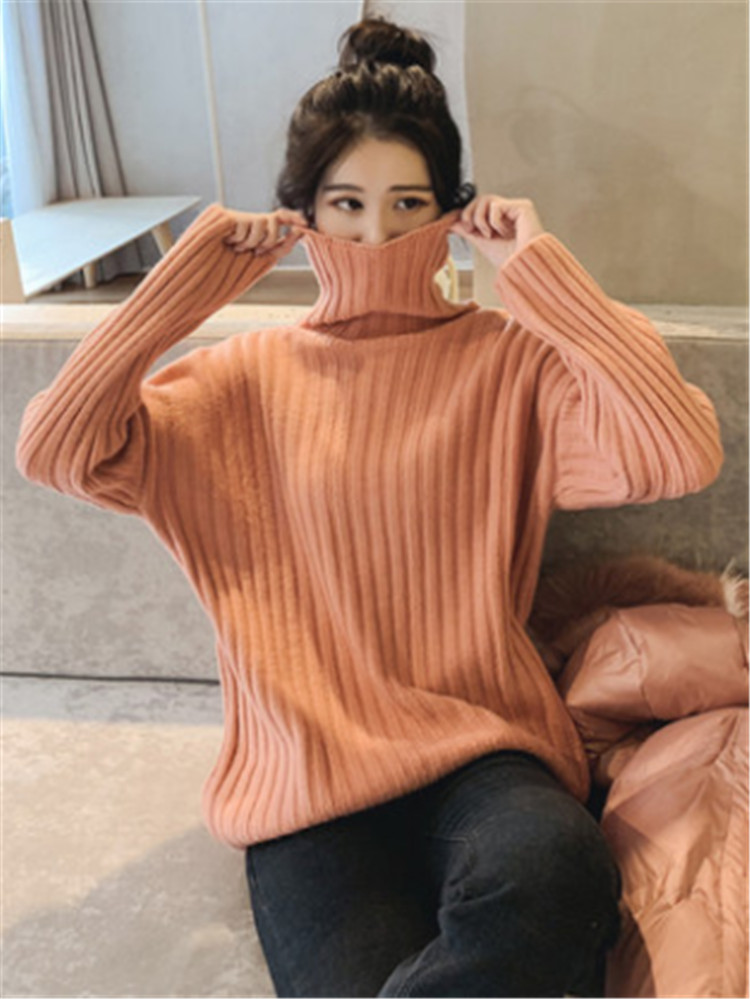 Áo sweater dệt kim SUXI tay dài cổ cao dáng rộng cho nữ 6 màu lựa chọn