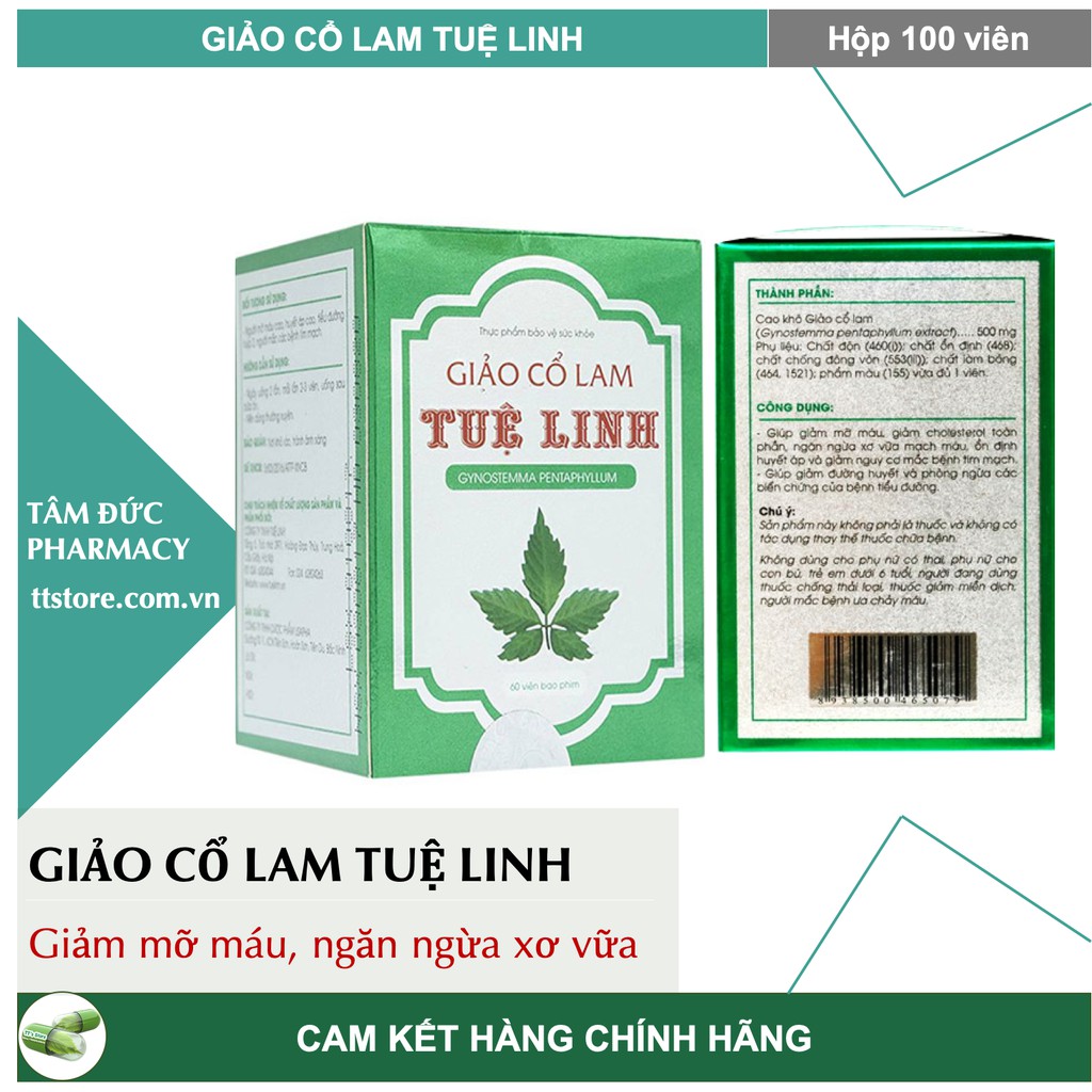 GIẢO CỔ LAM TUỆ LINH [Hộp 100 viên] - Hỗ trợ giảm mỡ máu, ngăn ngừa xơ vữa mạch máu