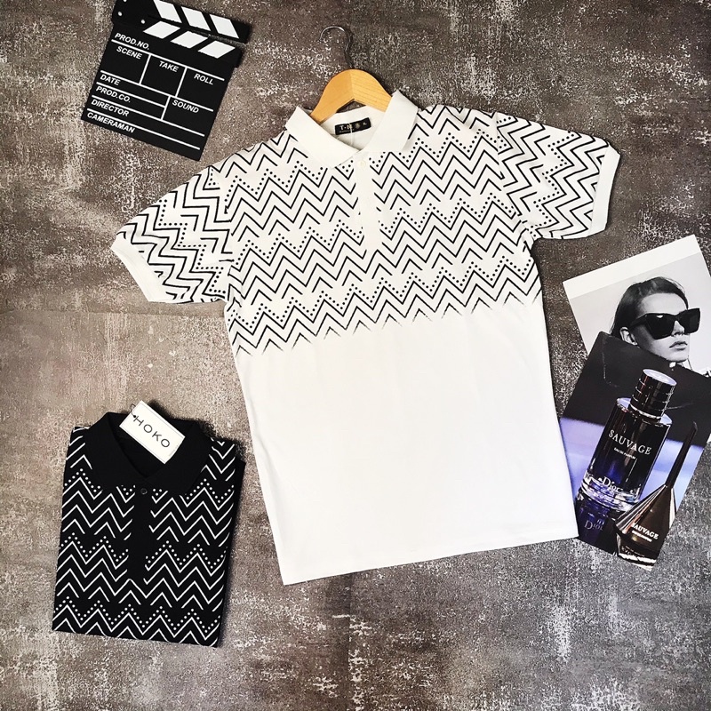 Áo Polo nam cổ bẻ phối hoạ tiết đen trắng form ôm dáng chuẩn chất vải thun lạnh cotton thấm hút mồ hôi | BigBuy360 - bigbuy360.vn