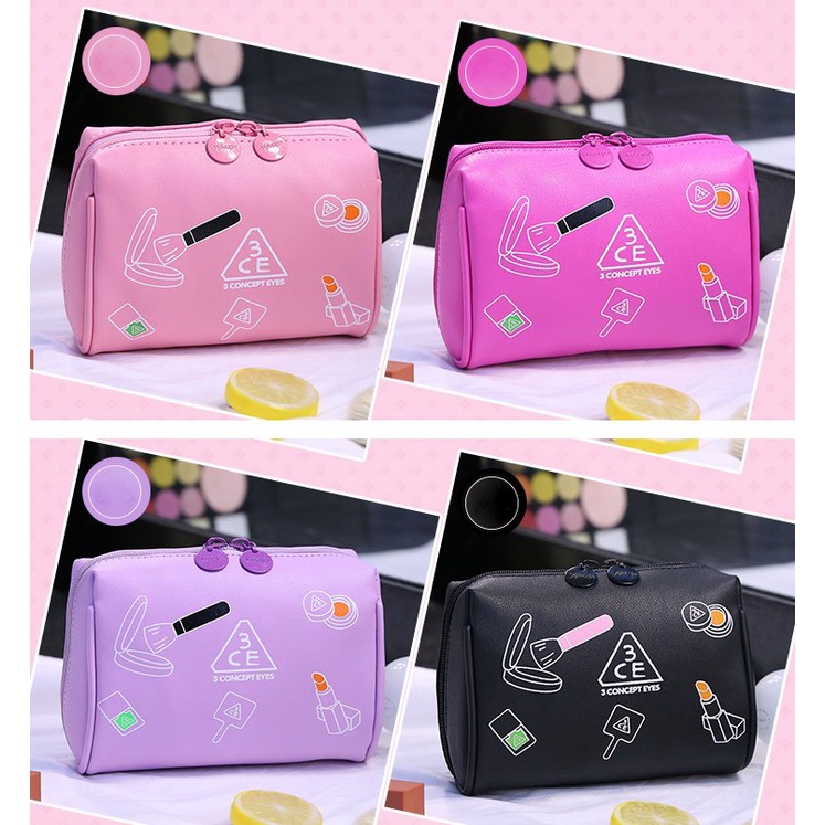 Túi đựng mỹ phẩm 3CE da PU tiện dụng kích thước 12x8x18cm