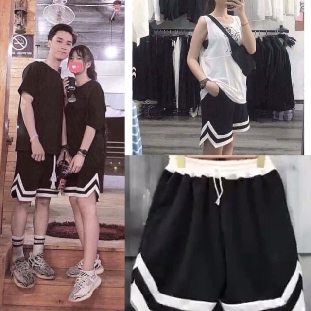 Quần Short V Unisex Nam Nữ, Quần Sooc Đùi Phối Sọc Ulzzang Hot Hit