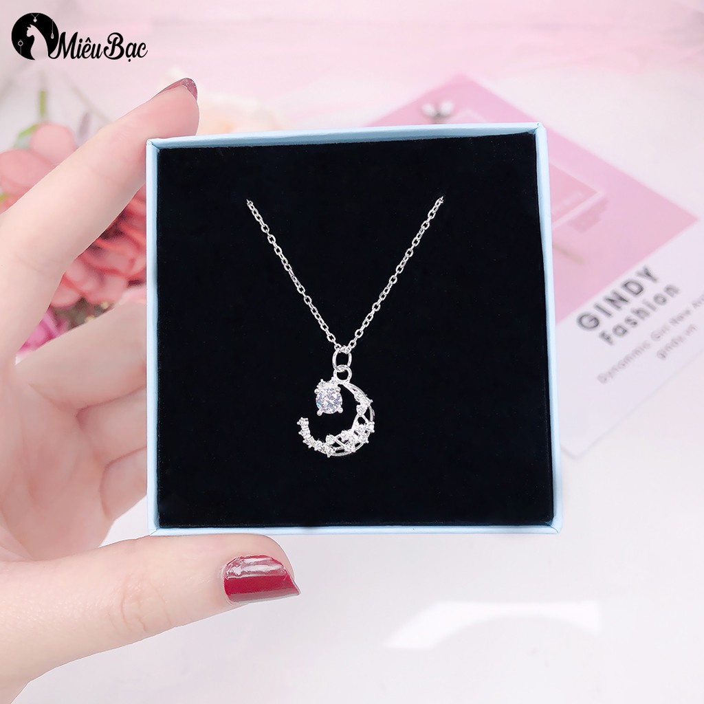 Dây chuyền nữ MIÊU BẠC mặt trăng đính đá chất liệu bạc 925 trang sức phụ kiện D400338x