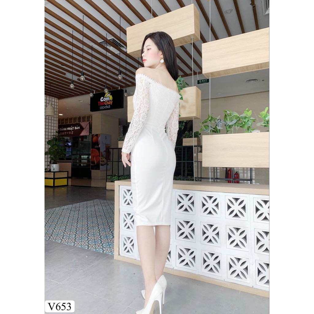 Váy body ren trễ vai V653 - Đẹp Shop DVC (Kèm ảnh thật trải sàn do shop tự chụp) | BigBuy360 - bigbuy360.vn