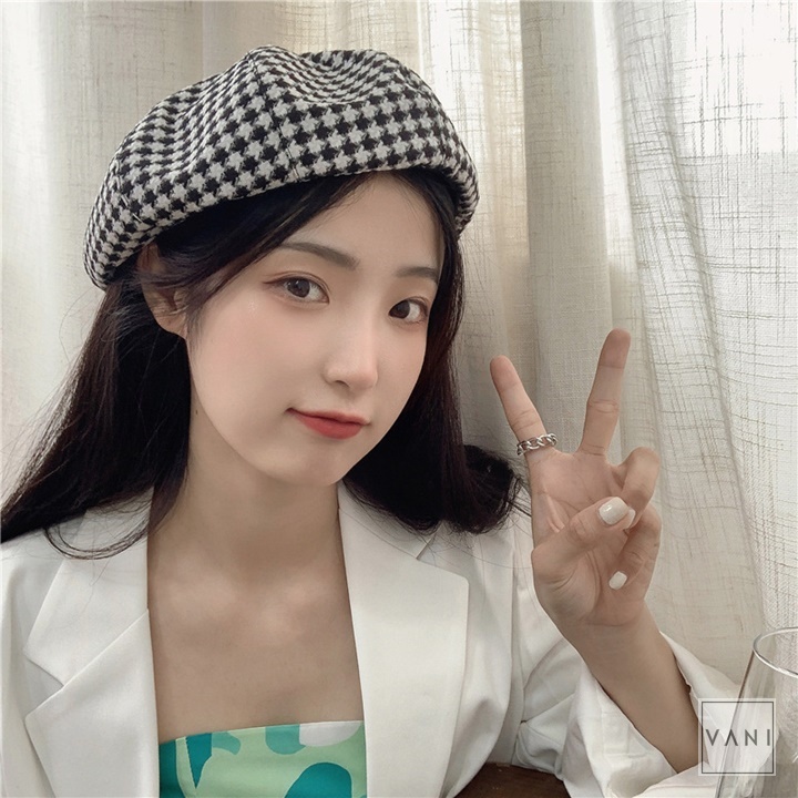 Nón Beret Mũ Nồi Họa Tiết Caro Nhỏ Houndstooth - Vani Store