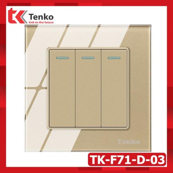 Công Tắc 3 Hạt Mặt Kính Cường Lực Chống Va Đập - Chống Xước Tenko TK-F71-D-03 Màu ĐEN