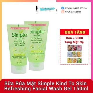 [Mã giảm giá mỹ phẩm chính hãng] Sữa rửa mặt Simple Kind To Skin Refreshing Facial Wash Gel 150ml (SRM Simple Xanh)