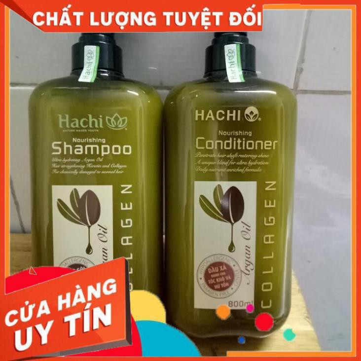 [1Gội +1Xã] Cặp Dầu Gội Và Dầu Xã ARGAN HACHI 800ml Dùng Cho Tóc Hư Tổn