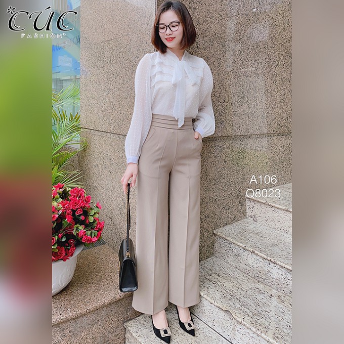 Quần ống rộng Cúc Fashion quần baggy nữ vải lưng cạp cao dài suông loe culottes xuông màu đen đi học from chuẩn Q296