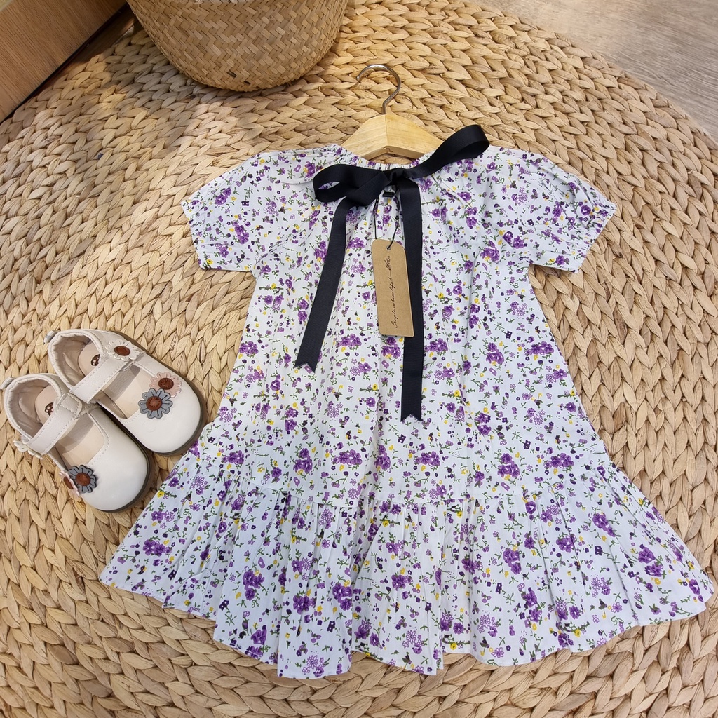 Đầm Babydoll Hoa Nhí Nền Trắng Nơ Cổ SoraChan - M052