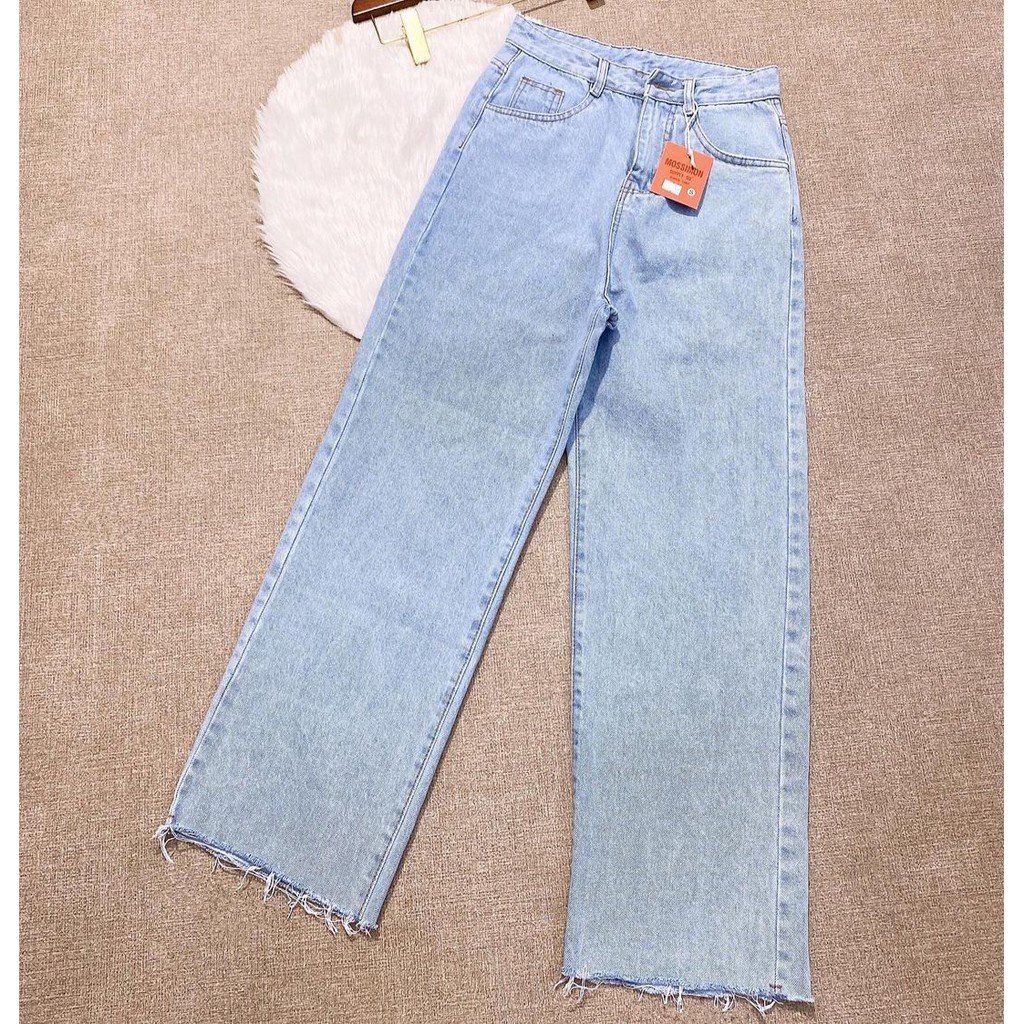 QUẦN JEAN ỐNG RỘNG NỮ LƯNG CAO MÀU XANH NHẠT LAI TUA CAO CẤP NITI2 ĐỦ SIZE S, M, L CHẤT VẢI DÀY DẶN CỰC XỊN SÒ