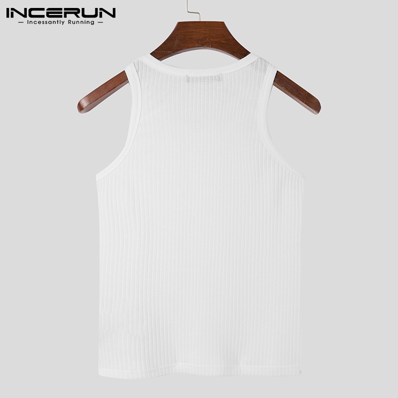 Áo thun ba lỗ INCERUN không tay dáng ôm màu trắng thời trang cho nam