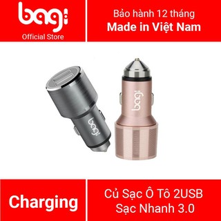 Củ sạc ô tô cao cấp bagi 2 cổng usb sạc nhanh 3.0 - hàng phân phối chính hãng