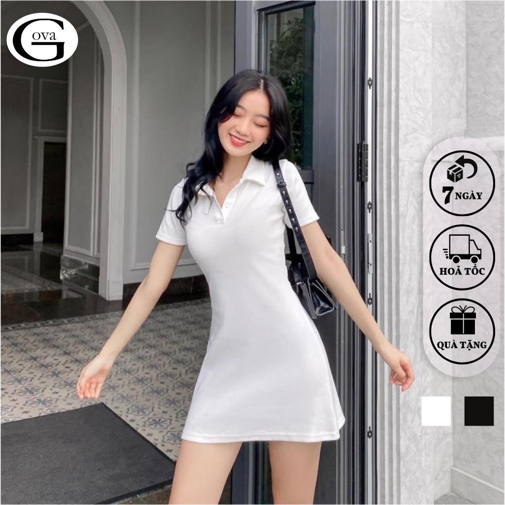 Đầm Váy Body  CỔ POLO TRƠN DÁNG XÒE Thun Cotton Kiểu Sexy Nữ, Đầm Thun Ôm Body Đẹp Gợi Cảm GOVA