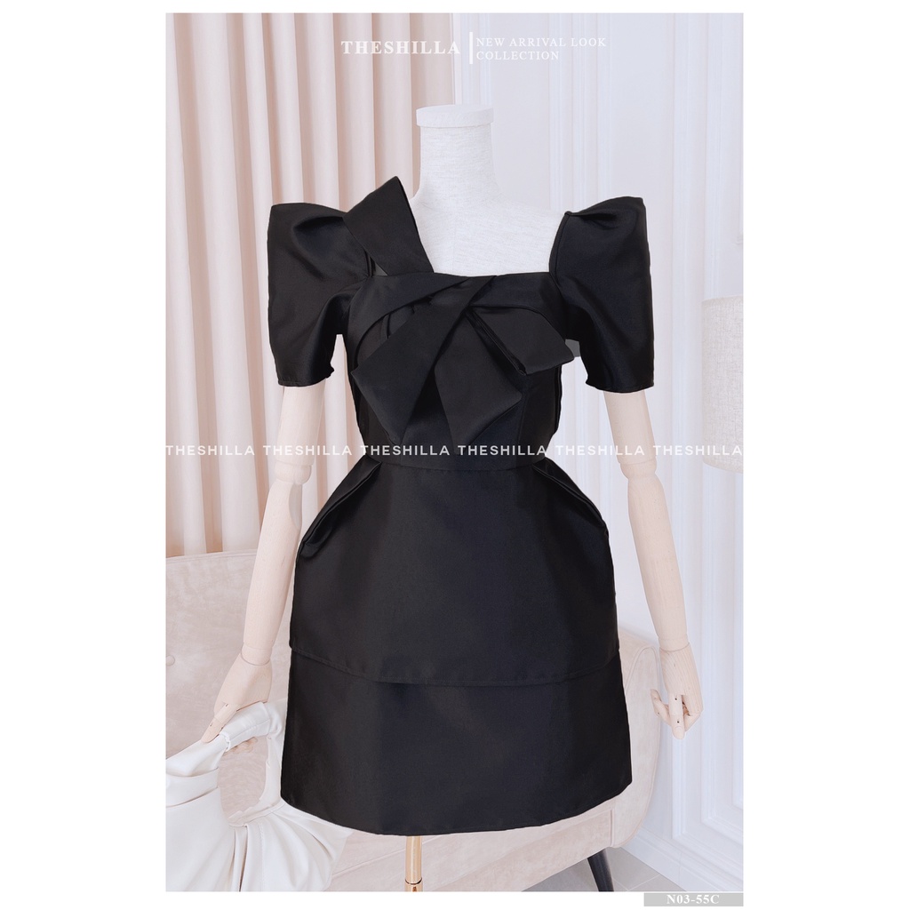 Váy thiết kế cao cấp màu đen 2 tầng nơ ngực [ Có video + Ảnh thật ] The Shilla - N03-55C4