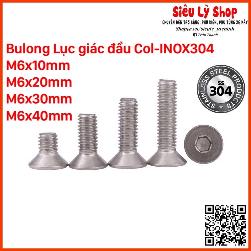 Set 10con Bulong lục giác INOX 304 Đầu Col - Size M6