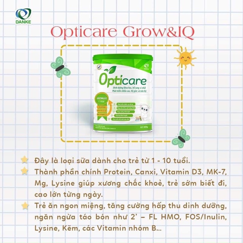 Sữa Opticare Grow &amp; IQ 380g, 850g - Phát triển chiều cao trí não cho bé (1-10 tuổi)