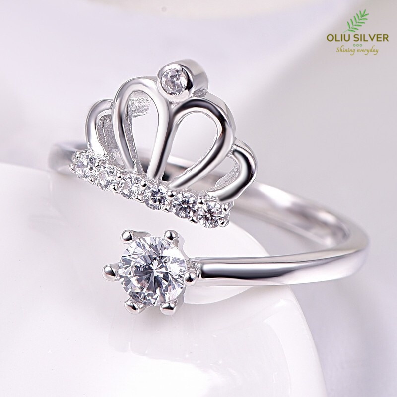 Nhẫn Bạc S925 Vương Miện Crown Free Size Đính Đá CZ Xinh Xắn | Khuyên Tai Nữ Trang Sức Bạc Thời Trang