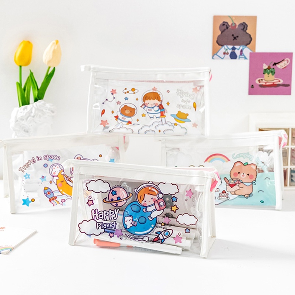 Túi đựng mỹ phẩm trong suốt hình tam giác sức chứa lớn 8 họa tiết đáng yêu tùy chọn