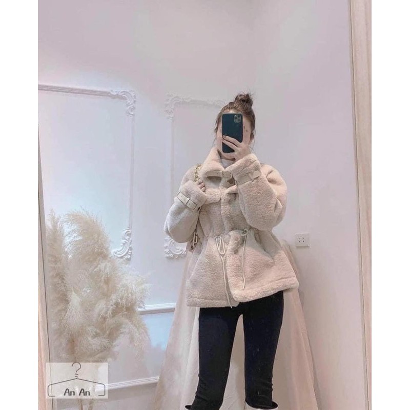 (Ảnh thật ) Áo khoác dạ lông rút eo