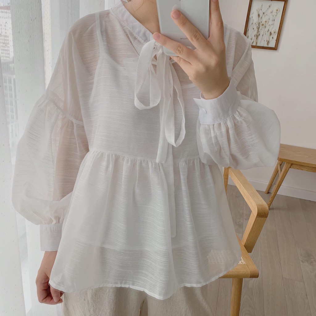 sét áo baby doll cổ nơ lưng kèm 2 dây - TKA227 1994Closet | BigBuy360 - bigbuy360.vn