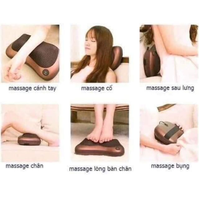 Gối massage hồng ngoại 8 bi đi kèm cáp sạc oto