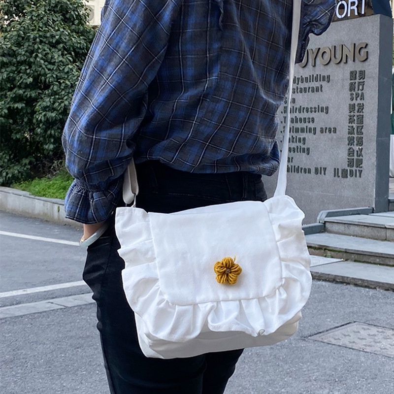 Túi xách IELGY vải canvas phối ren phong cách Nhật Bản thời trang dành cho nữ