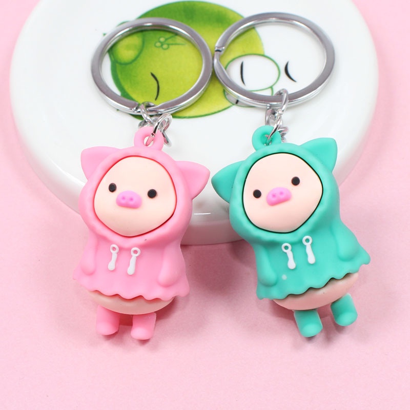 Móc Khóa Heo Con Mặc Áo Ấm Siêu Dễ Thương - Móc Chìa Khóa Heo Mini Hồng DUASHOP.