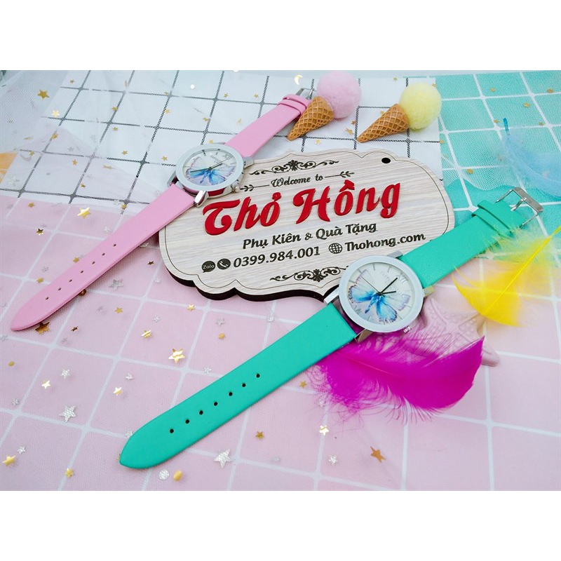 Đồng hồ nữ kim dây da kình cánh bướm