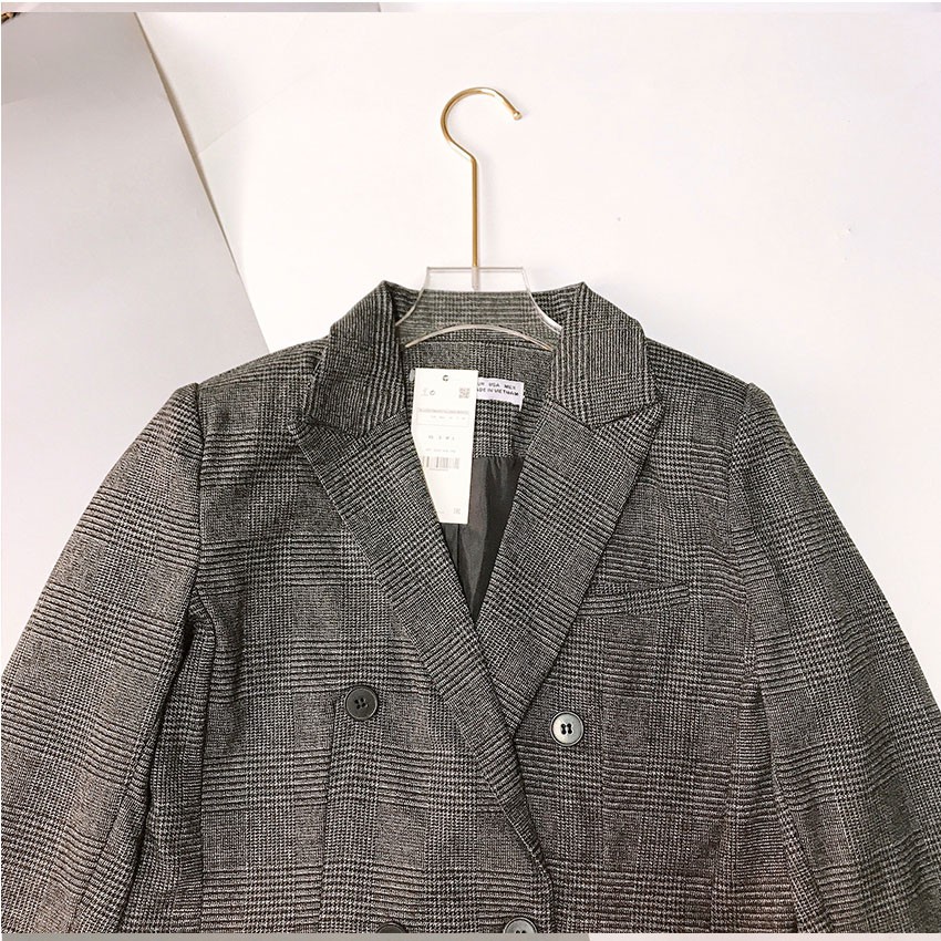 ÁO BLAZER KẺ CARO GHI ĐEN HÀNG VNXK SIZE S M L