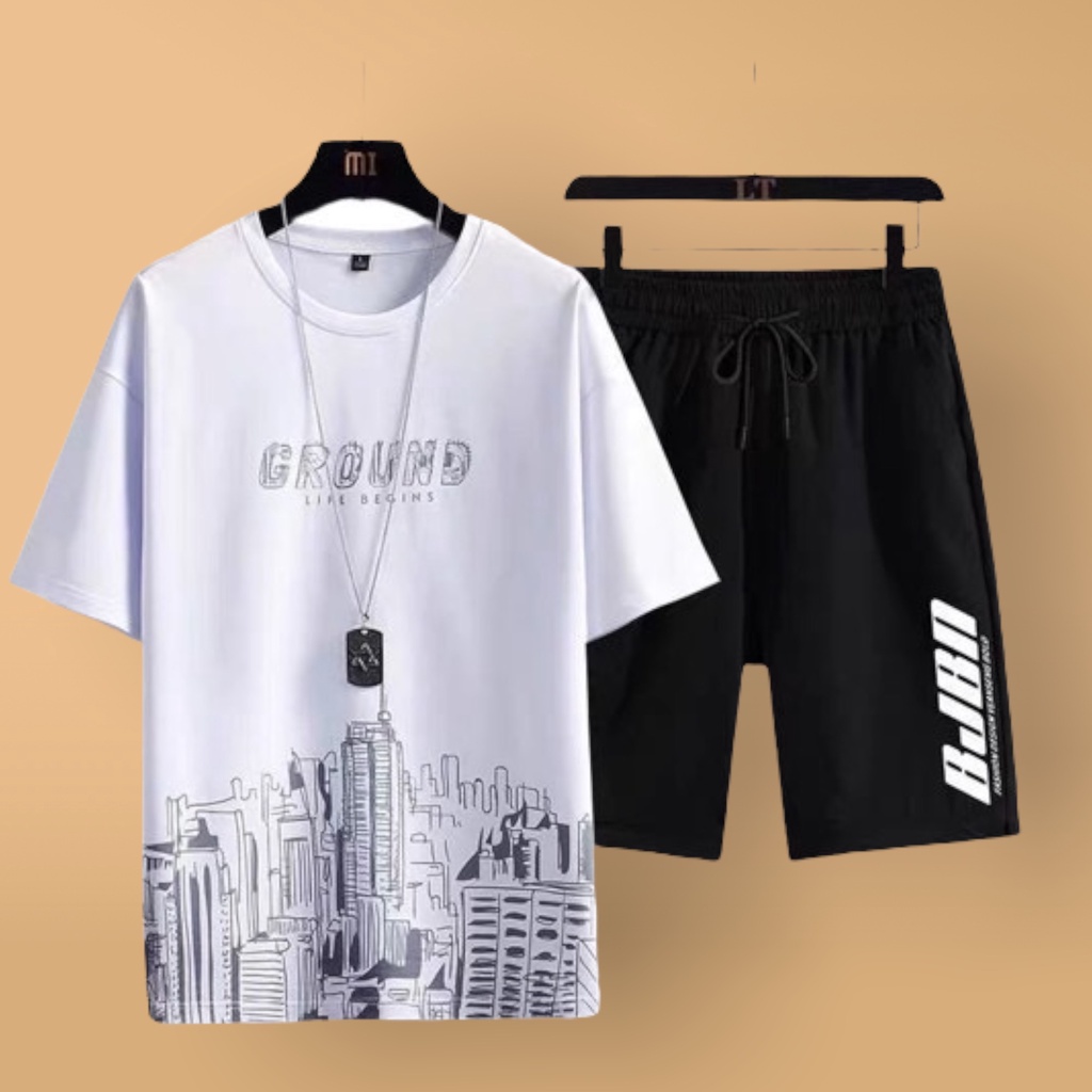 Bộ Thể Thao Nam GROUND quần áo tập gym vải thun thoáng mát co giãn năng động thời trang