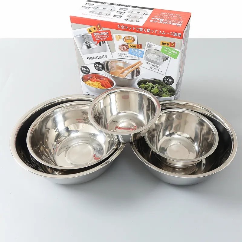 [Hàng Nhật] Bộ Thau Inox 5 Món Dùng Rửa Rau Củ Quả, Thau Trộn Salad Dày Dặn Siêu Tiện Dụng Cho Nhà Bếp Size Từ 14-24cm